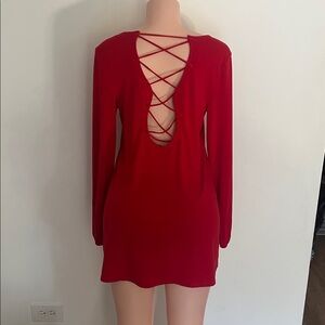 Express Vivid Red Blouse with Crisscross Neckline